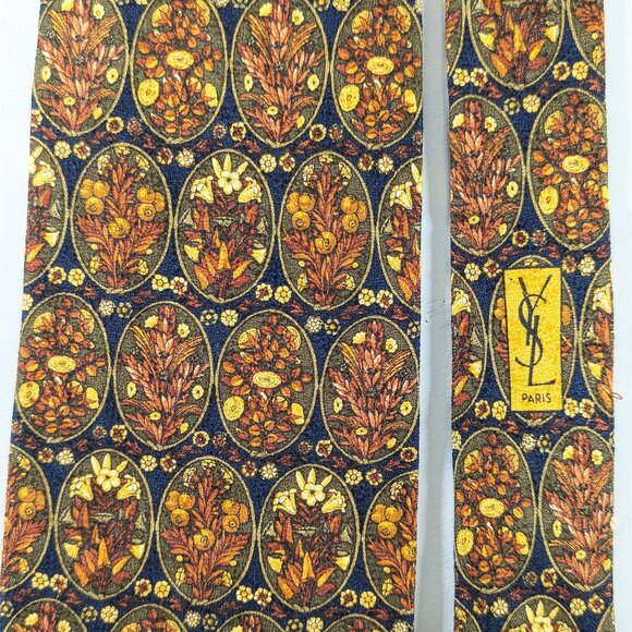 Vintage 100% silk YSL floral neck tie, maximalist designer gift for men - Picture 1 of 9